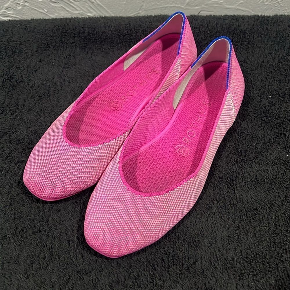 🔥 ROTHY’S Flats Square Toe Slipper Loafers -RETIRED Strawberry Ice Color -Sz 8. - Picture 3 of 11